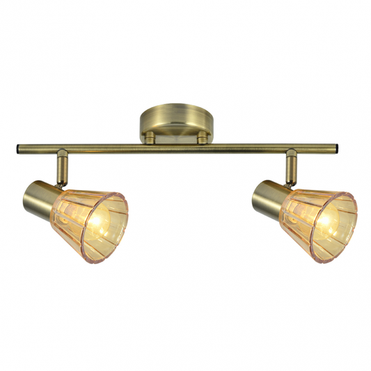 Regleta de focos modernos Abrila con acabado en cobre y cuero, modelo 2xE14 (142192014), diseño orientable en metal y cristal para iluminación interior doméstica y decoración contemporánea.