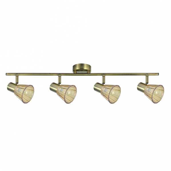 Regleta de focos modernos Cooper de Abrila con 4 bombillas E14, acabado en cuero y metal cristal, diseño orientable para iluminación interior doméstica, lámpara de techo rectangular 16x69,5x8,5 cm, referencia 142194014