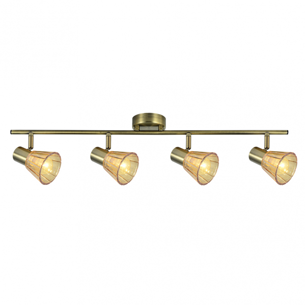 Regleta de focos Cooper de Abrila con 4 bombillas E14, acabado en cuero y metal con cristal, dimensiones 16x69.5x8.5 cm, diseño moderno orientable para iluminación interior doméstica en techos, referencia 142194014.