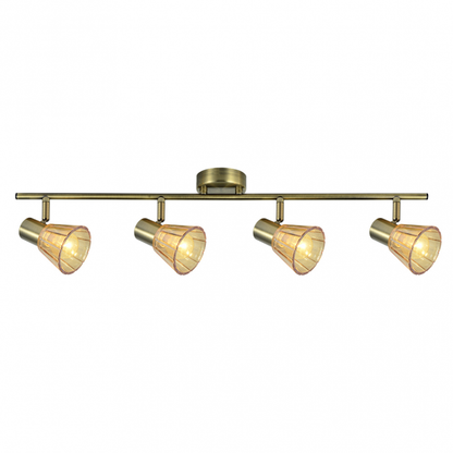 Regleta de focos Cooper de Abrila con 4 bombillas E14, acabado en cuero y metal con cristal, dimensiones 16x69.5x8.5 cm, diseño moderno orientable para iluminación interior doméstica en techos, referencia 142194014.