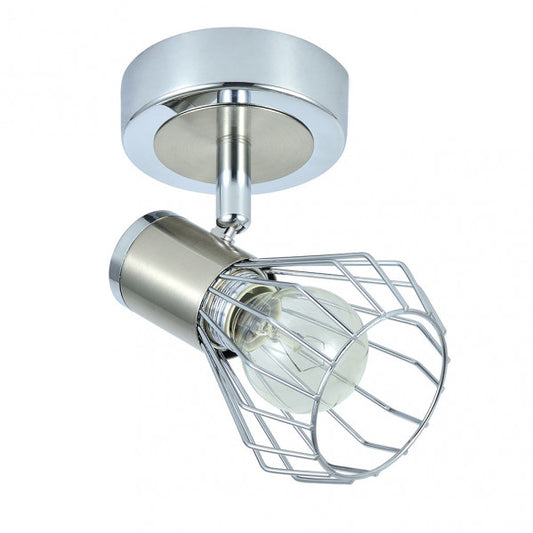 Foco Mateo de Abrila en acabado cromo y níquel, diseño moderno y orientable de metal para interior doméstico, casquillo E14, dimensiones 15x15x8.5 cm, modelo 142281003, iluminación LED versátil para hogar.