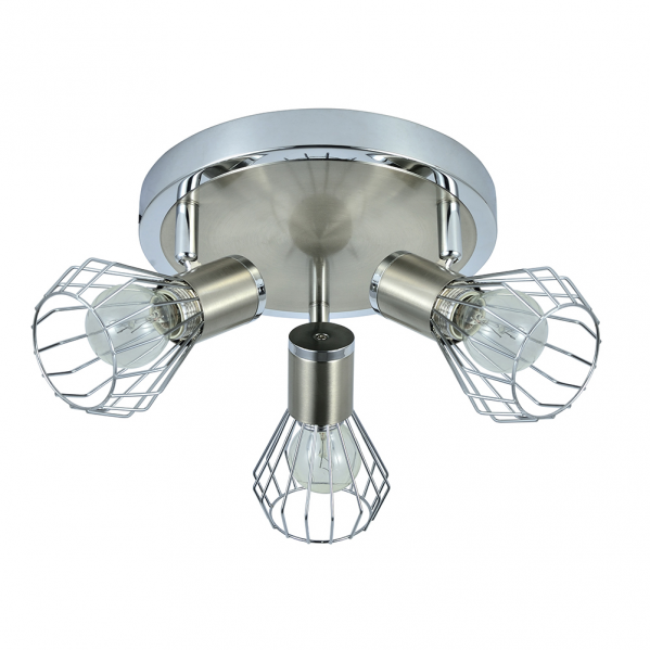 Plafon Mateo de Abrila en acabado cromo-níquel, diseño moderno y orientable de 15x28x28 cm con 3 casquillos E14 para bombillas LED, ideal para iluminación interior doméstica y focos contemporáneos en metal (modelo 142283003).