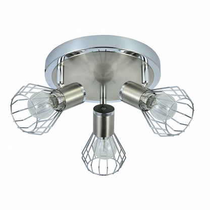 Plafon Mateo de Abrila en acabado cromo-níquel, diseño moderno y orientable de 15x28x28 cm con 3 casquillos E14 para bombillas LED, ideal para iluminación interior doméstica y focos contemporáneos en metal (modelo 142283003).