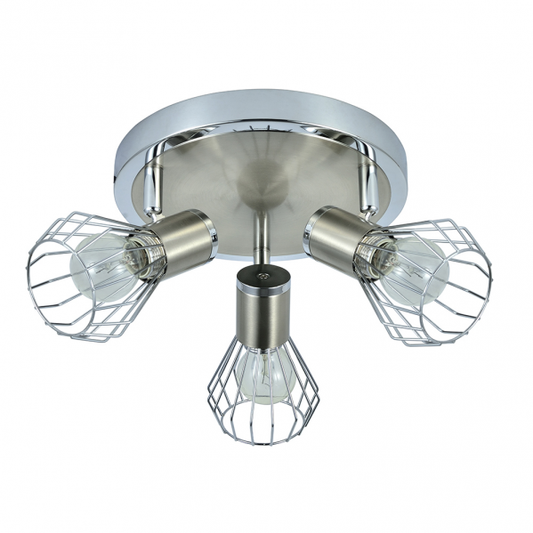 Plafon Mateo de Abrila en acabado cromo-níquel, diseño moderno y orientable de 15x28x28 cm con 3 casquillos E14 para bombillas LED, ideal para iluminación interior doméstica y focos contemporáneos en metal (modelo 142283003).