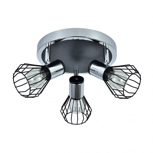 Plafon Mateo 3xE14 en cromo y negro de Abrila (142283009), diseño moderno de metal orientable para iluminación interior y decoración del hogar doméstico.