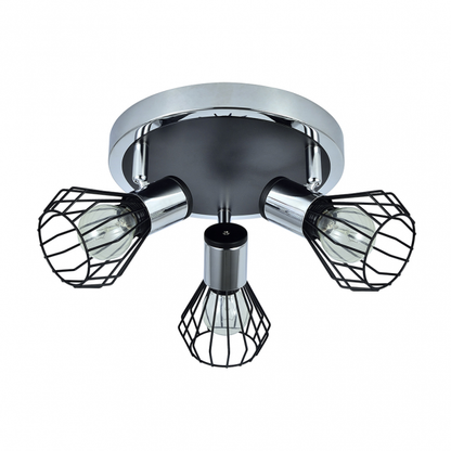 Plafon Mateo 3xE14 en cromo y negro de Abrila (142283009), diseño moderno de metal orientable para iluminación interior y decoración del hogar doméstico.