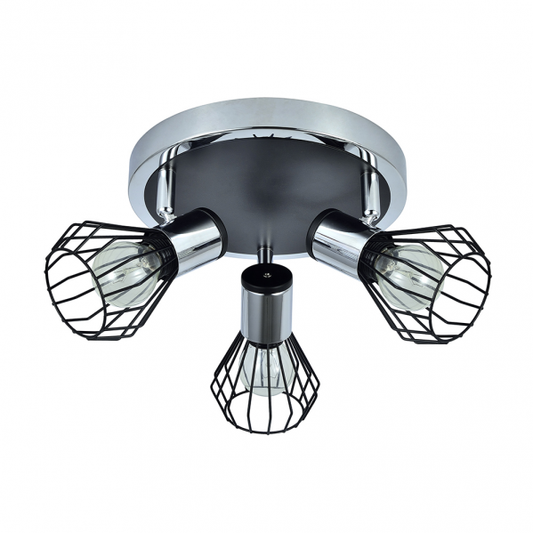 Plafon Mateo 3xE14 en cromo y negro de Abrila (142283009), diseño moderno de metal orientable para iluminación interior y decoración del hogar doméstico.