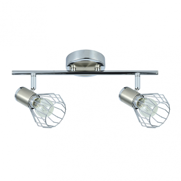 Regleta de focos Mateo en acabado cromo níquel con 2 casquillos E14, diseño moderno y articulable de Abrila para iluminación interior doméstica, modelo 142292003 en metal.