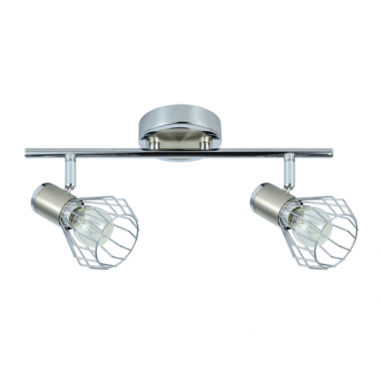 Regleta de focos Mateo en acabado cromo níquel con 2 casquillos E14, diseño moderno y articulable de Abrila para iluminación interior doméstica, modelo 142292003 en metal.