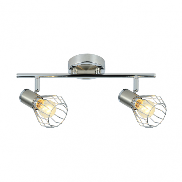 Regleta de focos Mateo en acabado cromo/níquel con 2 casquillos E14 articulables, diseño moderno de Abrila (modelo 142292003) para iluminación interior doméstica en metal.