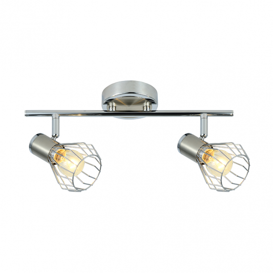 Regleta de focos Mateo en acabado cromo/níquel con 2 casquillos E14 articulables, diseño moderno de Abrila (modelo 142292003) para iluminación interior doméstica en metal.