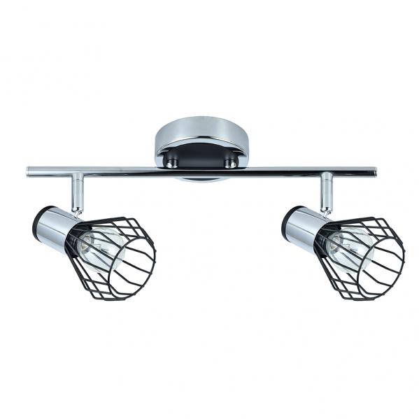Regleta de focos Mateo de Abrila con 2 bases E14 en acabado cromo y negro, diseño moderno orientable en metal para iluminación interior doméstica y decoración contemporánea, modelo 142292009.