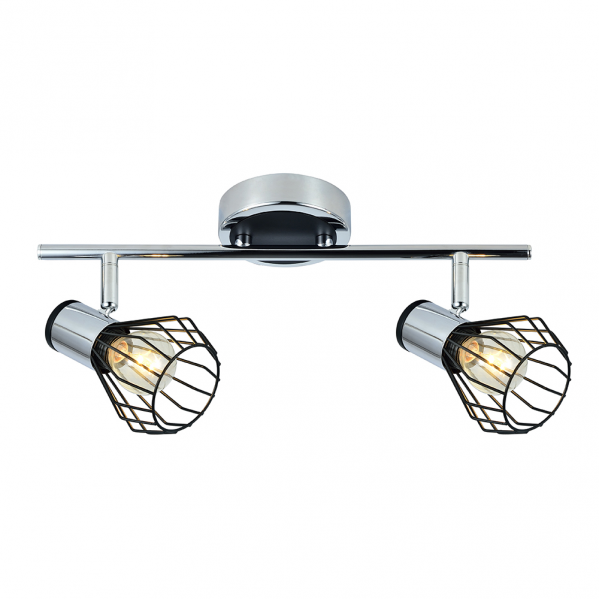 Regleta de focos Mateo 2xE14 en acabado cromo y negro de Abrila, modelo 142292009, diseño moderno de metal para iluminación interior orientable y decoración doméstica.