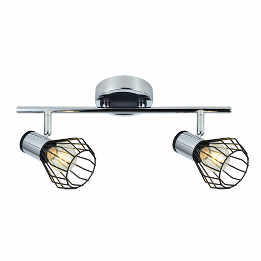 Regleta de focos Mateo 2xE14 en acabado cromo y negro de Abrila, modelo 142292009, diseño moderno de metal para iluminación interior orientable y decoración doméstica.