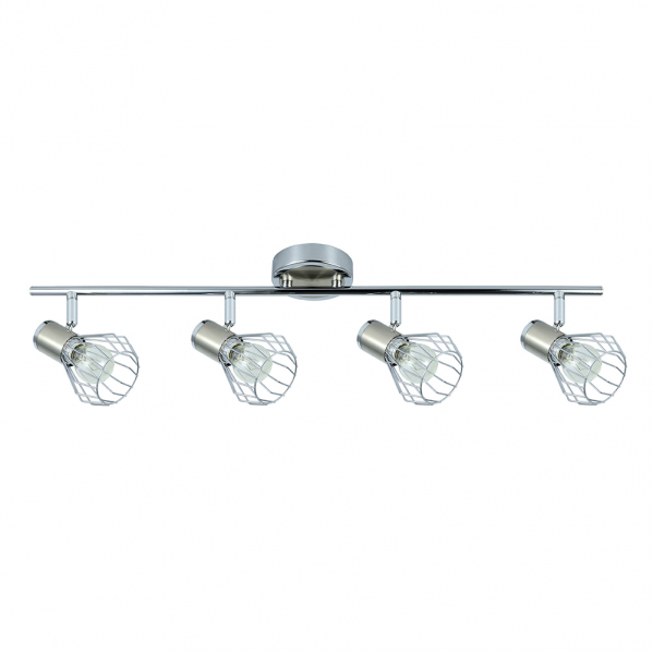 Regleta de focos Mateo 4xe14 en acabado cromo/níquel de Abrila, modelo 142294003, con focos orientables modernos en metal para iluminación interior doméstica y decoración.