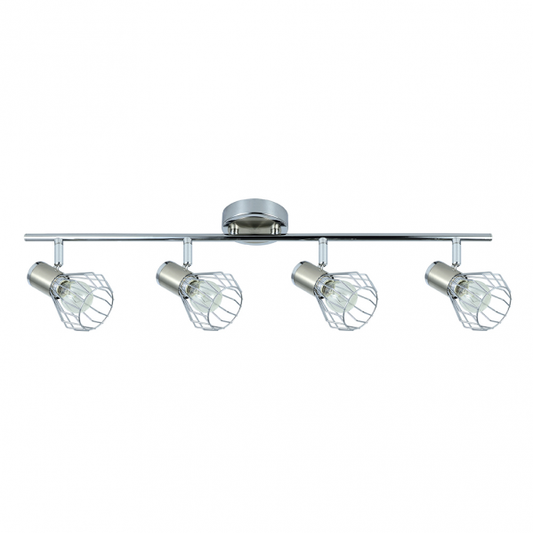 Regleta de focos Mateo 4xe14 en acabado cromo/níquel de Abrila, modelo 142294003, con focos orientables modernos en metal para iluminación interior doméstica y decoración.