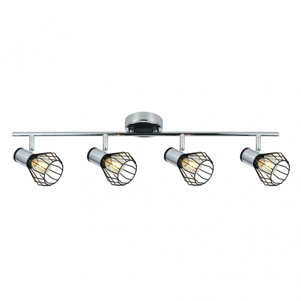 Regleta de focos Mateo 4xe14 en acabado cromo y negro de Abrila, modelo 142294009, ideal para iluminación interior orientable y decoración moderna en metal para hogar.