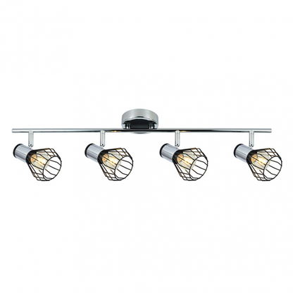 Regleta de focos Mateo 4xe14 en acabado cromo y negro de Abrila, modelo 142294009, ideal para iluminación interior orientable y decoración moderna en metal para hogar.