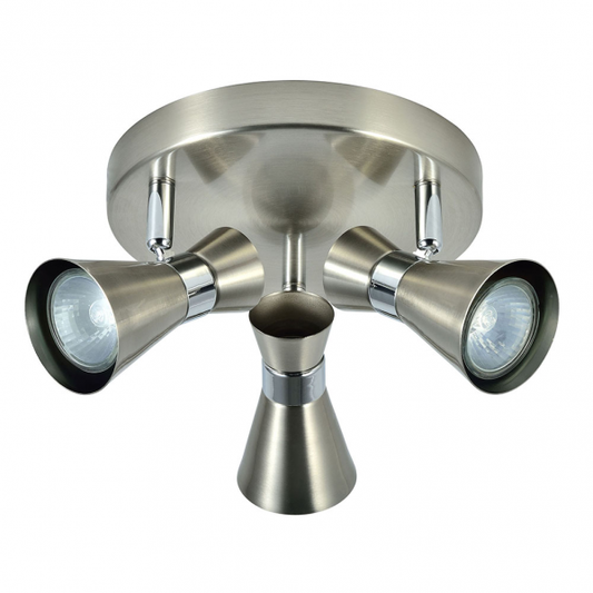 Plafon Maximo 3xGU10 en níquel y cromo, diseño moderno y orientable de Abrila, dimensiones 13x20x20 cm, ideal para iluminación LED interior en decoración del hogar doméstico.