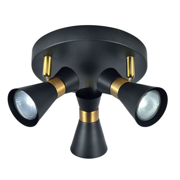 Plafon Máximo 3xGU10 en negro y cuero de Abrila, modelo 142353009, diseño moderno orientable para interior doméstico, focos GU10 de metal, dimensiones 13x20x20 cm