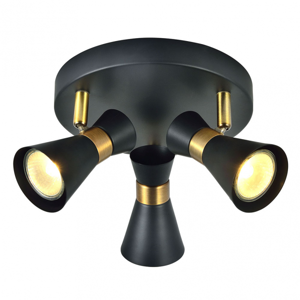 Plafon LED Máximo 3xGU10 negro con detalles en cuero de Abrila, diseño moderno y orientable de 13x20x20 cm para iluminación interior doméstica en metal (modelo 142353009)