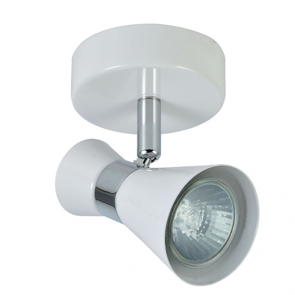 Moderno foco orientable GU10 de Abrila en acabado blanco y cromo, modelo máximo 1xGU10 142381001, ideal para iluminación interior doméstica y decoración del hogar en metal.