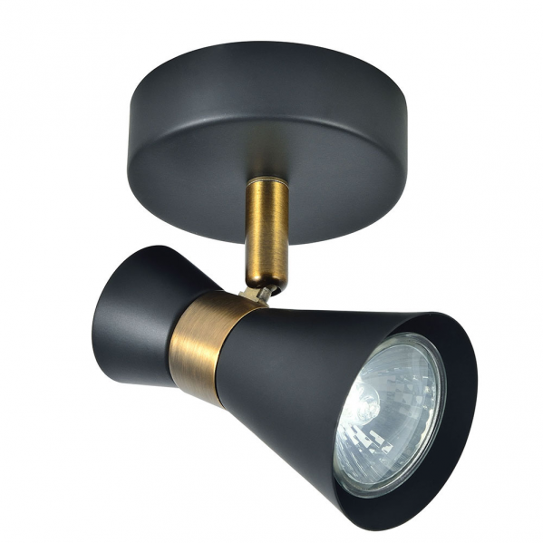 Foco orientable Máximo 1xGU10 en negro y cuero de Abrila, diseño moderno de metal para decoración interior doméstica, dimensiones 15x12x8,5 cm, referencia 142381009