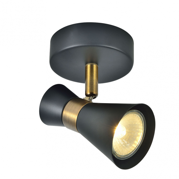 Foco orientable Máximo 1xGU10 de Abrila en negro y cuero, diseño moderno de metal para decoración interior doméstica, dimensiones 15x12x8.5 cm, referencia 142381009