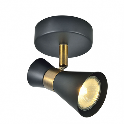 Foco orientable Máximo 1xGU10 de Abrila en negro y cuero, diseño moderno de metal para decoración interior doméstica, dimensiones 15x12x8.5 cm, referencia 142381009