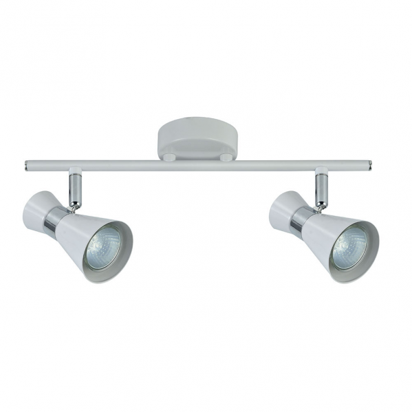 Regleta de focos orientables Abrila AI2 en blanco y cromo con 2 casquillos GU10 máximo, ideal para iluminación interior doméstica moderna en metal
