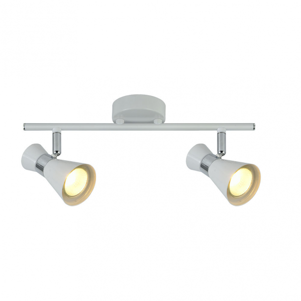 Regleta de focos orientables Abrila modelo AI2 con máximo 2xGU10, acabado blanco y cromo, ideal para iluminación interior doméstica moderna en metal