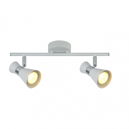 Regleta de focos orientables Abrila modelo AI2 con máximo 2xGU10, acabado blanco y cromo, ideal para iluminación interior doméstica moderna en metal