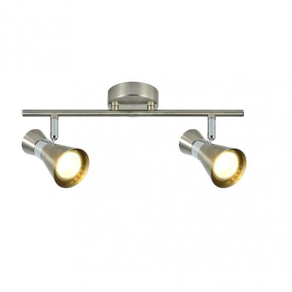 Regleta de focos orientables AI2 de Abrila en níquel/cromo, modelo 142392003, con 2 casquillos GU10 máximos para iluminación interior moderna y decorativa en metal.