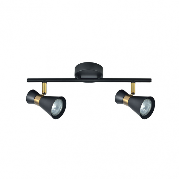 Regleta de focos orientables GU10 en negro y cuero de Abrila, modelo máximo 2xGU10 (142392009), diseño moderno para iluminación interior y decoración doméstica en metal.