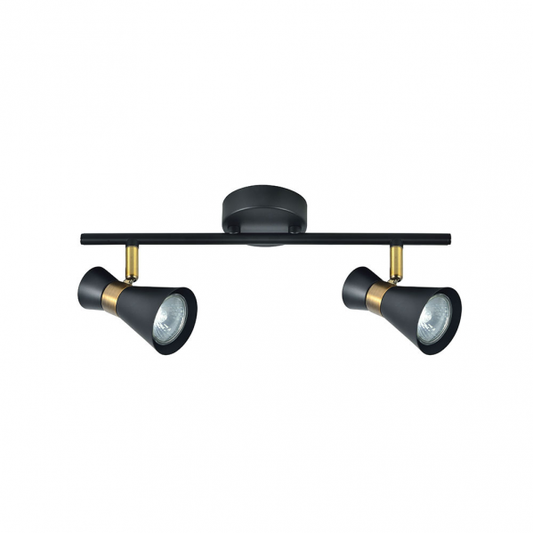 Regleta de focos orientables GU10 en negro y cuero de Abrila, modelo máximo 2xGU10 (142392009), diseño moderno para iluminación interior y decoración doméstica en metal.