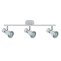 Regleta de focos orientables Abrila Maximo 3xGU10 en blanco y cromo, diseño moderno de metal para iluminación interior doméstica y decoración contemporánea.