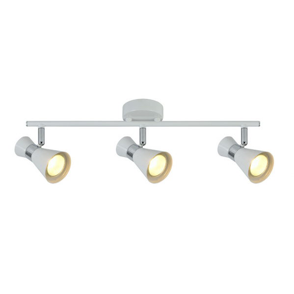 Regleta de focos LED orientables Maximo 3xGU10 en blanco y cromo de Abrila, modelo 142393001, ideal para iluminación interior doméstica moderna y decorativa con diseño en metal.