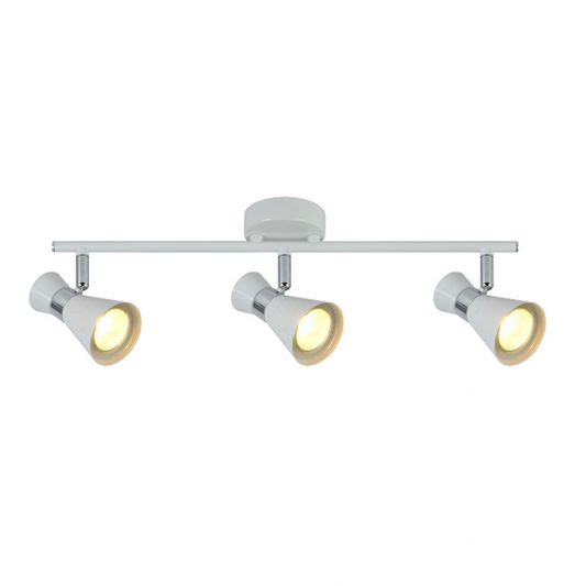 Regleta de focos LED orientables Maximo 3xGU10 en blanco y cromo de Abrila, modelo 142393001, ideal para iluminación interior doméstica moderna y decorativa con diseño en metal.