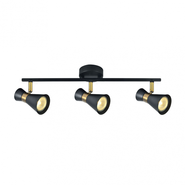 Regleta de focos modernos Abrila con 3xGU10 en acabado negro y cuero, diseño de iluminación interior para decoración doméstica en metal, modelo 142393009 de la línea AI2.