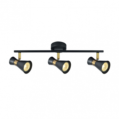 Regleta de focos modernos Abrila con 3xGU10 en acabado negro y cuero, diseño de iluminación interior para decoración doméstica en metal, modelo 142393009 de la línea AI2.