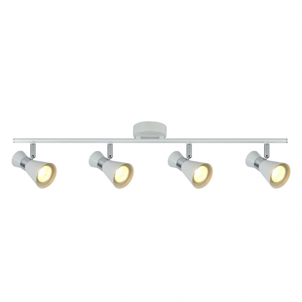 Regleta de focos modernos Abrila con 4 sockets GU10 en acabado blanco y cromo, modelo 142394001, ideal para iluminación interior doméstica y decoración en metal.