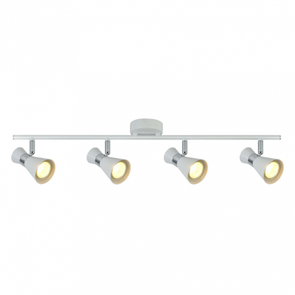 Regleta de focos modernos Abrila con 4 sockets GU10 en acabado blanco y cromo, modelo 142394001, ideal para iluminación interior doméstica y decoración en metal.
