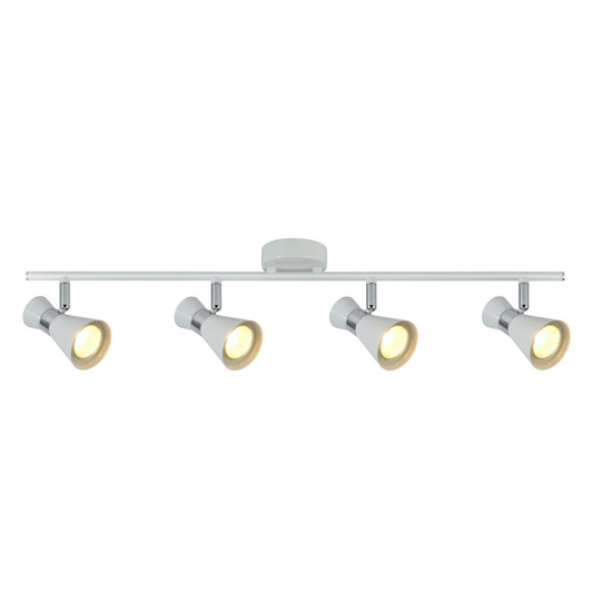 Regleta de focos modernos Abrila con 4 sockets GU10 en acabado blanco y cromo, modelo 142394001, ideal para iluminación interior doméstica y decoración en metal.