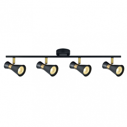 Regleta de iluminación Abrila Maximo 4xGU10 en negro con detalles en cuero, focos orientables GU10 de metal para decoración interior moderna y uso doméstico, modelo 142394009.