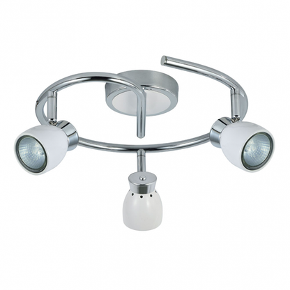 Plafon Chacho moderno 3xGU10 blanco cromo de Abrila, foco de techo para interiores domésticos en metal, diseño decorativo 14x30x30 cm (modelo 142453001)