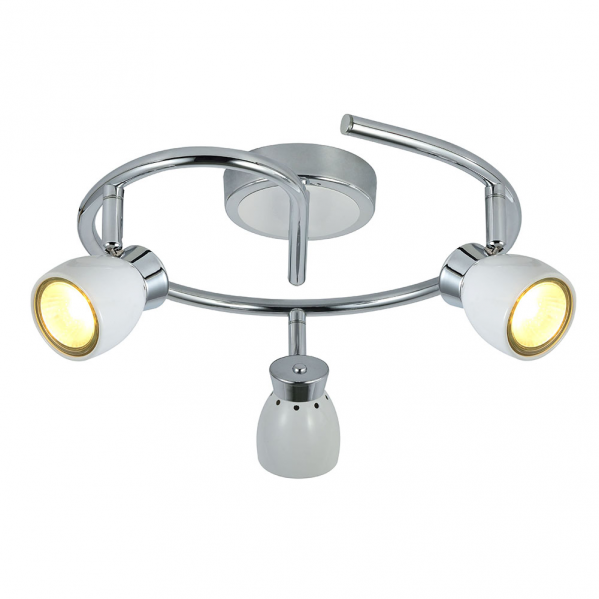 Plafon Chacho 3xGU10 blanco de Abrila, diseño moderno en metal blanco cromo para decoración interior doméstica, foco de techo 14x30x30 cm, iluminación LED GU10 para hogares contemporáneos (modelo 142453001)