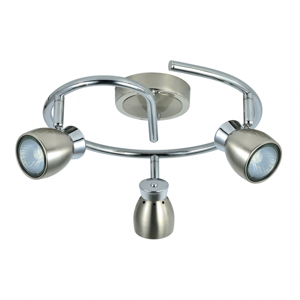Plafon Chacho de Abrila en níquel cromo, modelo 3xGU10 orientable, diseño moderno de metal para iluminación interior doméstica, medidas 14x30x30 cm, focos GU10 ajustables, referencia 142453003
