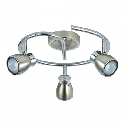 Plafon Chacho de Abrila en níquel cromo, modelo 3xGU10 orientable, diseño moderno de metal para iluminación interior doméstica, medidas 14x30x30 cm, focos GU10 ajustables, referencia 142453003