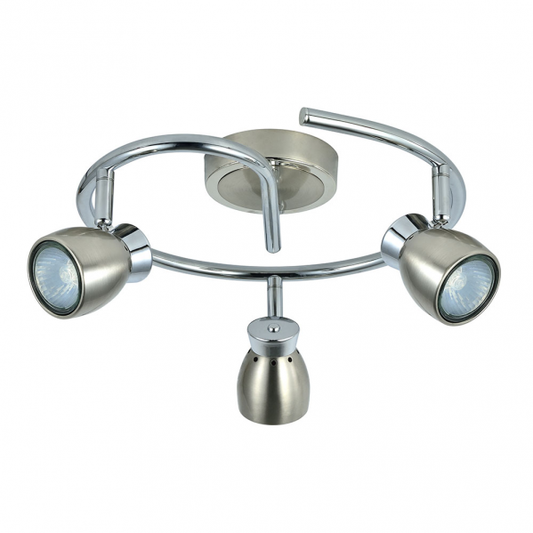 Plafon Chacho de Abrila en níquel cromo, modelo 3xGU10 orientable, diseño moderno de metal para iluminación interior doméstica, medidas 14x30x30 cm, focos GU10 ajustables, referencia 142453003