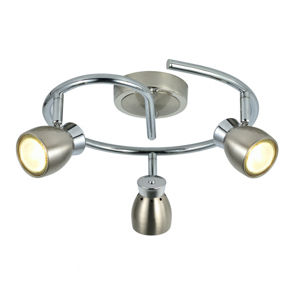 Plafon Chacho de Abrila en níquel cromo, modelo 3xGU10 con focos modernos orientables, diseño doméstico interior de metal, dimensiones 14x30x30 cm, referencia 142453003